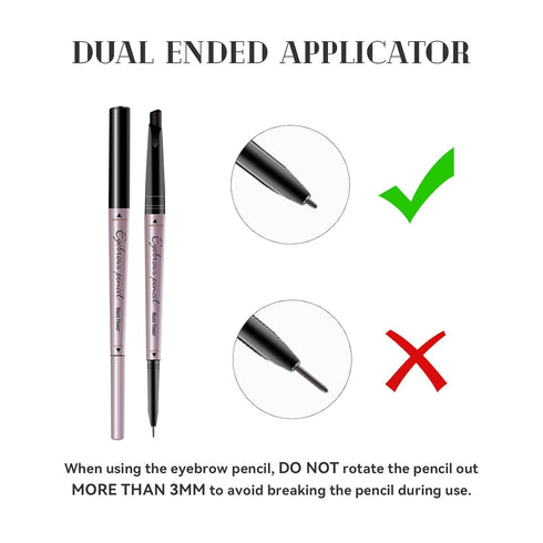 Double Ended Eyebrow Pencil, Waterproof Natural Brow Enhancing Pen, Long Lasting Eye Makeup, Black, Pack of 1