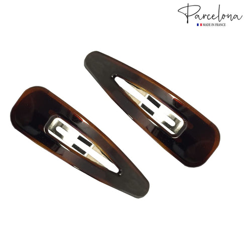 Parcelona French Clic Clac 3 1/4" Tortoise Shell Brown Hair Clips for Women