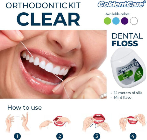 Orthodontic Kit Clear, Oral Care Set with Toothbrush, Protector Cap, Floss, Wax, Floss Threaders, Brushes with Case