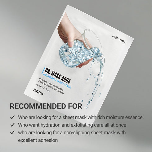 ROVECTIN Dr. Mask AQUA (5 ea.) - 7 Layers of Hyaluronic Acid Facial Mask Sheet with Niacinamide and Panthenol