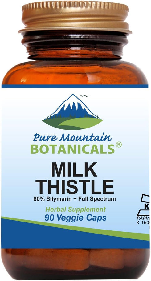 Pure Mountain Botanicals Milk Thistle Capsules - 90 Kosher Vegan Caps with Organic Milk Thistles