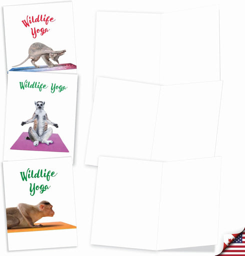 The Best Card Company - 20 Blank Yoga Animal Cards (4 x 5.12 Inch) - Kids Set (10 Designs)