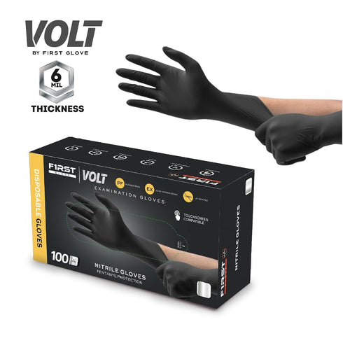 Volt Small 100 Ct. 6 Mil Black Nitrile Disposable Gloves - Food Safe Disposable Gloves, Disposable Cleaning Gloves, Micro Textured Gloves for Enhanced Grip, Latex Free Gloves