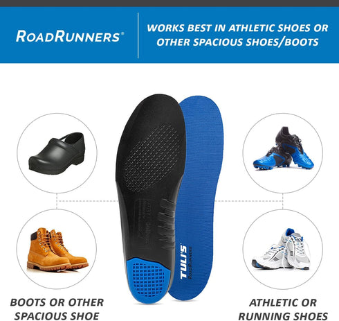 Tuli's Roadrunners Shoe Replacement Arch Support Insoles, Large - Shock Absorption & Cushioning