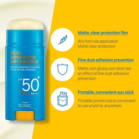 SCINIC Super Active Airy Sun Stick SPF50+ PA++++, 0.53oz (15g), Korean Skincare with Strong UV Protection