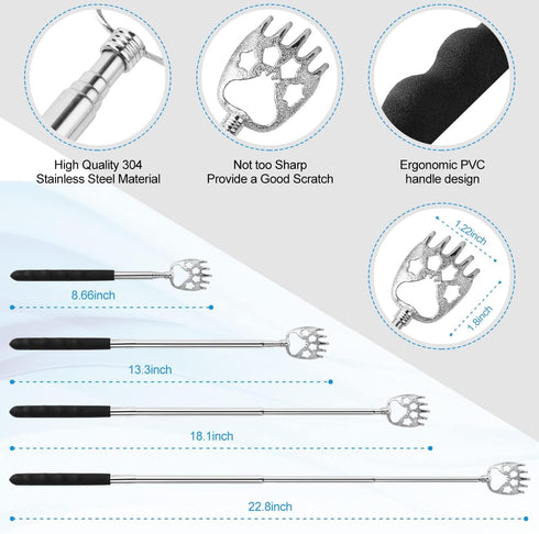3 Pack Back Scratcher, Metal Portable Telescoping Tool with Rubber Handles, Extendable Massager for Gifts