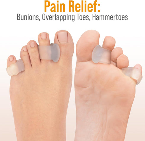 5 STARS UNITED Toe Spacers for Men & Women, 4 Big and 2 Pinky Gel Separators for Overlapping Toes, Clear