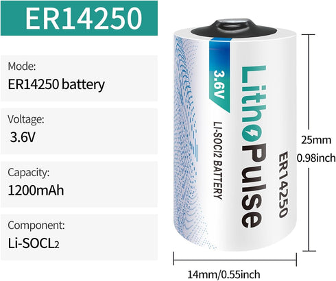 LithoPulse ER14250 1/2AA 3.6V 1200mAh LS14250 ER14250Battery Lithium Battery for Water Electricity Gas Meter PLC