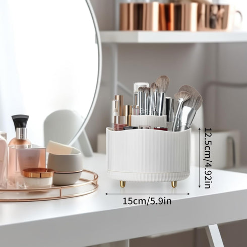 360 Rotating Makeup Brush Holder Organizer, 5 Slot Makeup Organizer for Vanity, White