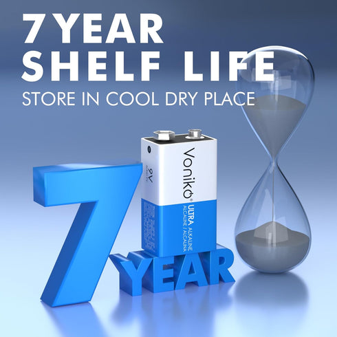 Voniko 9V 9V 8 Pack 7 Batteries - Alkaline Battery - Ultra Long Lasting with a - Year Shelf Life