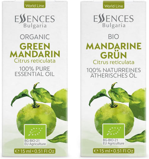 Essences Bulgaria Organic Green Mandarin Essential Oil 0.51 Fl Oz 15ml, 100% Pure Natural for Aromatherapy and Candle
