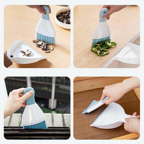 Dust Pan Broom Brush Set, Small Broom and Dustpan for Home Cleaning, Mini Dustpan and Brush for Sofa, Desk, Light Blue