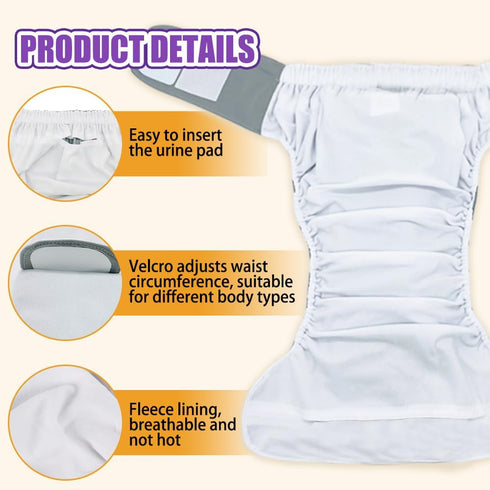 YingXue 2-Pack Reusable Adult Incontinence Diapers with Absorbent Pads Washable Leak-Proof Underwear with Adjustable