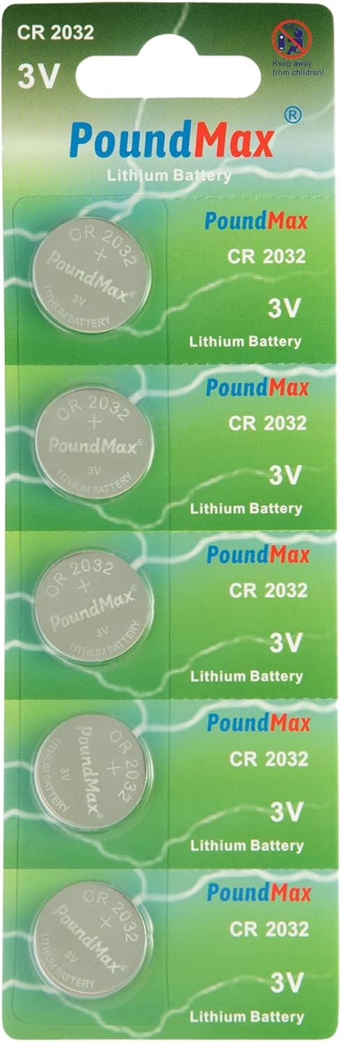 PoundMax CR2032 3V BR2032 DL2032 EA2032 ECR2032 KCR2032 (5 Pack) Lithium Coin Cell Battery, Compatible with AirTag