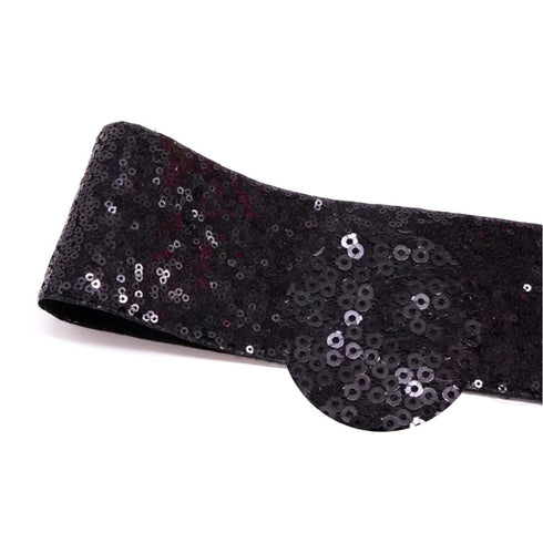 Sequin Black Cheer Bows, Caenagrion 12 PCS 7" Large Handmade Ponytail Holder for Cheerleaders