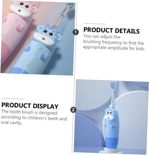 KOMBIUDA Childrens Electric Toothbrush with Sonic Frequency Colorful LED Lights for Oral Care Includes Blue Replacement
