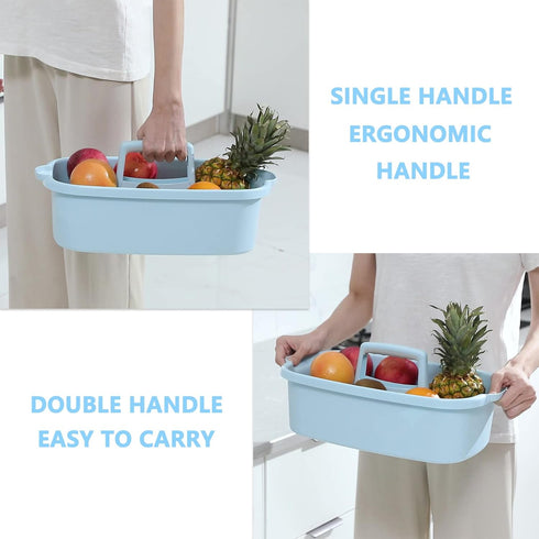 Large Portable Cleaning Supplies Caddy, Shower Basket Organizer with Handle, Plastic Bucket for Bathroom, Blue