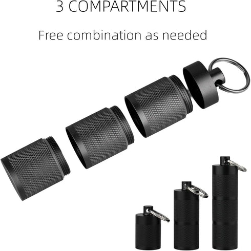 Waterproof Keychain Pill Holder, Compact Portable Pill Box with 3 Compartments for Daily Medication, Silver