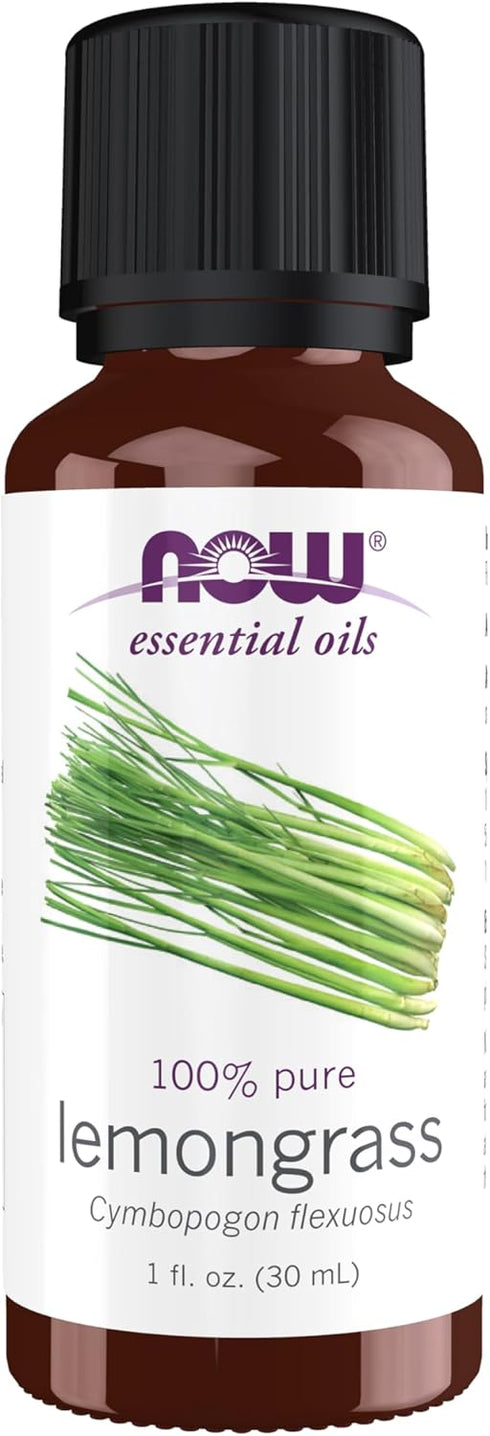 NOW Essential Oils Lemongrass Oil, 100% Pure, 1-Ounce, Uplifting Aromatherapy Scent