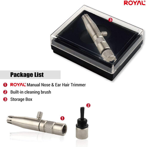 ROYAL Premium Nose Hair Trimmer for Men - Silver Bullet, Manual, Battery-Free, Stainless, Waterproof, Painless ET-3