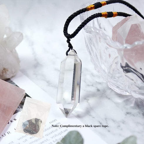 Runyangshi Clear Quartz Healing Crystal Pendants, Double Pointed Natural Crystal Quartz Necklace