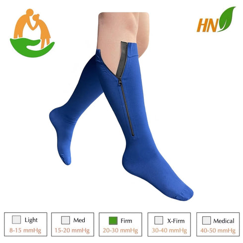 HealthyNees 20-30 mmHg 5X-Large) Seniors Care Compression Leg Calf Closed Toe Zipper Socks (Navy