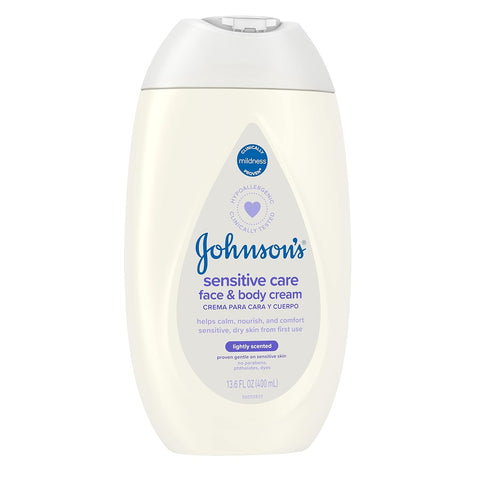 Johnson's Baby Sensitive Care Face & Body Cream, 13.6 fl. oz, Daily Moisturizing for Dry, Sensitive Skin