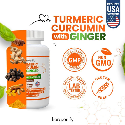 Turmeric Curcumin Supplement with Ginger, Ceylon Cinnamon and Black Pepper Complex 5 in 1 Formula, Curcuma Longa, Max Absorption Joint Support, 1000 mg, 120 Herbal Extract Capsules