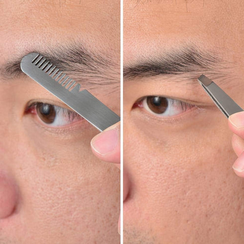 Professional Stainless Steel Facial Hair Scissors & Tweezers Set for Men, Moustache, Beard, Eyebrows