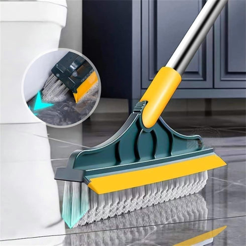 2 in 1 Floor Brush Scrubber with Long Handle, 2023 Upgrade Stiff Bristle Cleaning Brush with Squeegee for Bathroom &