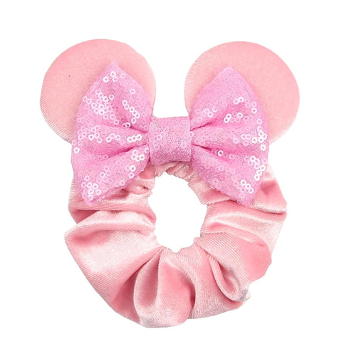 JOYFISCO 3 Pack Mouse Ears Scrunchies, Velvet Hair Scrunchies with Sequin Bows for Women Girls Hair Accessories