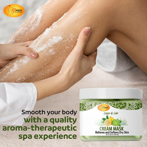 SPA REDI Body and Foot Cream Mask, Lemon and Lime, 16 Oz, Hydrating Pedicure Massage for Tired Feet