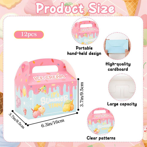 jeowicti 12 Pack Supplies(3.7x6.3x3.7inch) Ice Cream Party Favor Boxes Gift Boxes Folding Paper Treat Box Goodie Box