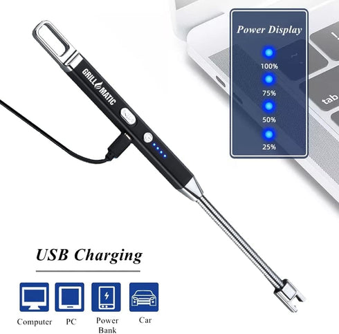 Windproof Rechargeable Flexible Neck Electronic Butane Free Lighter - Lithium Ion, USB Grill Lighter