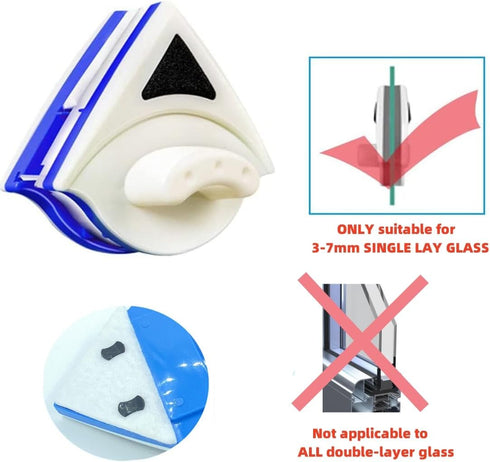 Double Sided Window Cleaner, Magnetic Wiper Cleaning Tool for High-Rise Windows, Thickness 5mm-7mm (Blue)