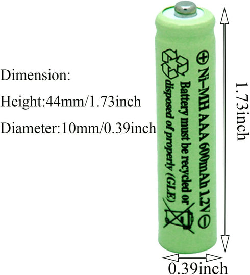 Solar Light Batteries AAA NiMH 600mAh 1.2V Rechargeable for Garden Solar Lights and Remotes (20 Pcs)
