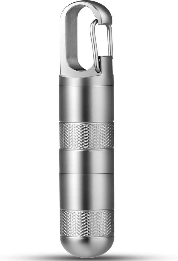 Small Titanium Pill Case, TISUR Keychain Pill Holder, Portable Waterproof Metal Pill Organizer (Gray Titanium Medium -