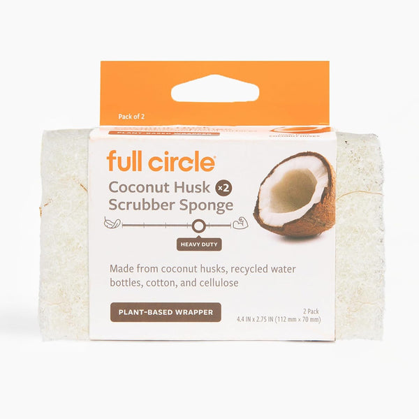 Full Circle Coconut Scrubber Sponges, Pack of 2 Dual-Sided, Plant-Based Sponges Made