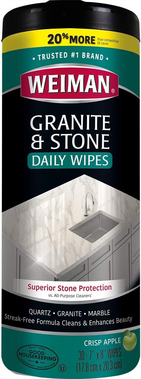 Weiman Granite Cleaner and Polish - 30 Wipes for Granite, Marble, Quartz, and More (Pack of 1)