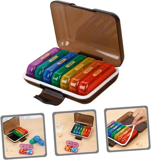 JHKNNK 7-Day Weekly Pill Organizer Case Portable Small Pill Box with Colorful Compartments and Reminder for Travel