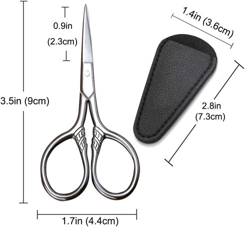 Small Precision Scissors, 3.5inch Stainless Steel Multi-Purpose Grooming Kit for Facial Hair, Eyebrow, Beard