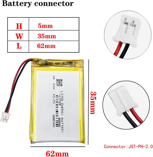 Liter 3.7V 1250mAh 503562 Lipo Battery Rechargeable Lithium Polymer ion Battery Pack with JST 2.0mm Connector