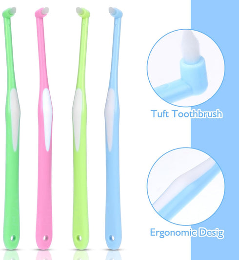 4 Pieces Tuft Toothbrush, Tufted End Tapered Trim Toothbrush for Orthodontic Braces, Compact Interdental Cleaning