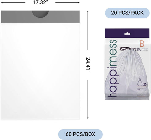 MPH3000B-CLEAR 5.3-Gallon (60-Count, 3-Packs 20 Eyely Phoenix Drawstring Unscented Trash Can Liner, Clear of Liners)