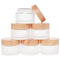 6Pcs Glass Cosmetic Containers, Frosted Glass Cream Jars with Wood Grain Lid, Leak-proof Empty Makeup Jar for Lotions,
