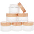 6Pcs Glass Cosmetic Containers, Frosted Glass Cream Jars with Wood Grain Lid, Leak-proof Empty Makeup Jar for Lotions,