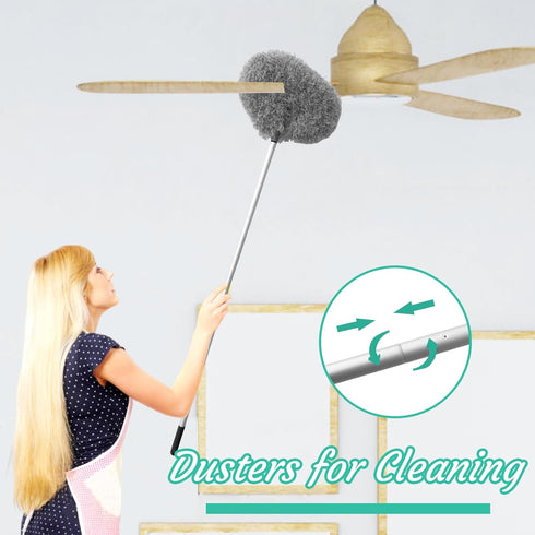 Ceiling Fan Cleaner Duster, Reusable Microfiber Blade Cleaner with Extendable Long Handle (Gray)