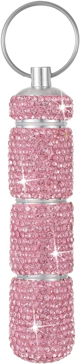 Bling Portable Travel Pill Case, Rhinestone Waterproof Small Pill Holder with Keychain, Cute Mini Storage Box for