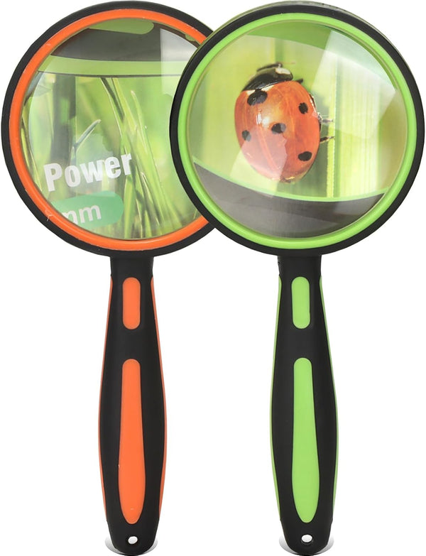 Ocim 2 Pack Magnifying Glass - Kids Magnifier, 75mm 10X Lens with Non-Slip Rubber Handle for Reading