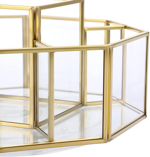 Hipiwe 360 Degree Rotating Glass Makeup Organizer, 5 Slots, Gold Metal Cosmetic Storage Display Holder